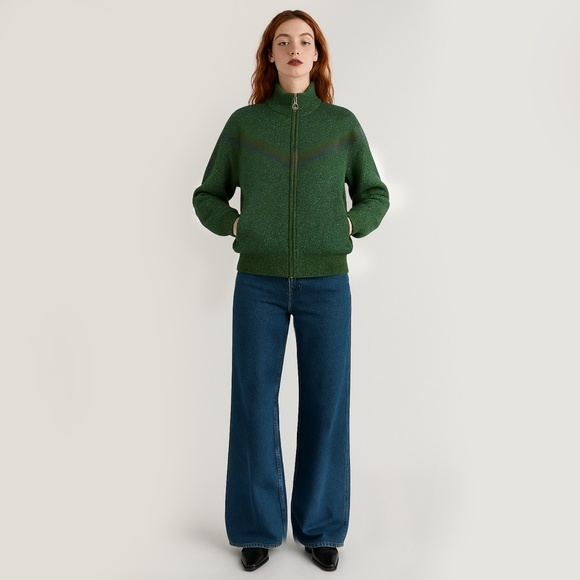 ORFEO Metallic Lurex Mock Neck Zipper Closure Cardigan - Picture 1 of 14